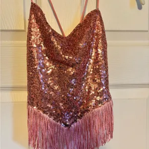 SheIn Pink Sparkle Costume Tank Top with Fringe thumbnail 3