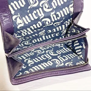 Juicy Couture Velour Y2K Oxblood Heart Purple Sequin Stripe Snap Zipper Wallet‎ thumbnail 3