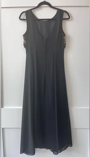 Vintage KiKi USA Black with Gold Lace Detail Gown Small thumbnail 9