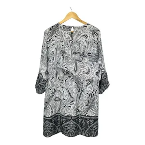 LOFT Womens Black White Paisley 3/4 Sleeve‎ Shift Dress Size Medium Classic thumbnail 3