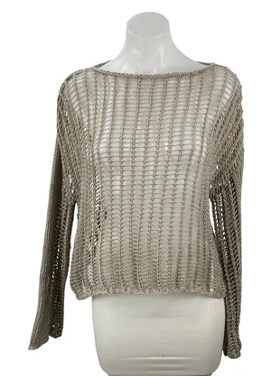 Princess Polly Beige Open Knit Sheer Long Sleeve Layering Cover Up Sweater Top S thumbnail 1