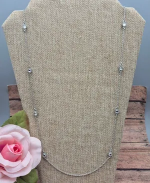 Ann Taylor Silver-Tone Long Chain Necklace With Clear Crystal Accents 36 Inches thumbnail 1