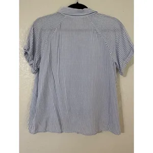 Olive and Oak Blue White Striped Tie Front Short Sleeve Shirt Size M thumbnail 7