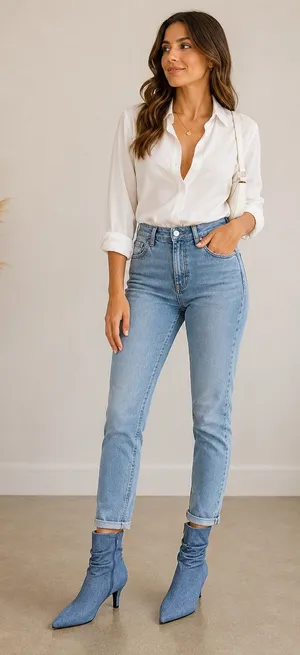 Women’s Blue Denim Slouchy Pointed-Toe Heeled Boots thumbnail 1