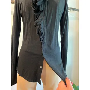 Blue Label 80s Ralph Lauren Black Ruffled Long Sleeve Cotton Blouse Size Medium thumbnail 6