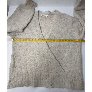 ASTR Cream Long Sleeve‎ Fuzzy Boucle Wool Blend Faux Wrap Sweater Boho Size XL thumbnail 4