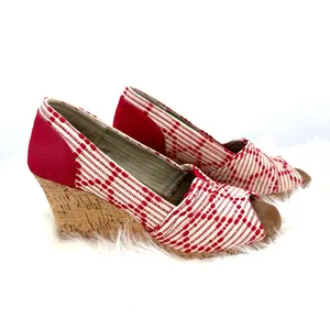 Toms size 6.5 red white‎ wedge heels peep toe slide on thumbnail 3