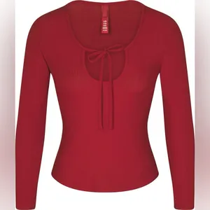 SKIMS Tie Front Long Sleeve Rib Stretch Modal Pajama Top thumbnail 2