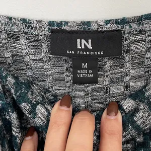 IN San Francisco Square Neck Top Womens Medium Teal Grey Abstract Smocked Ribbed thumbnail 5
