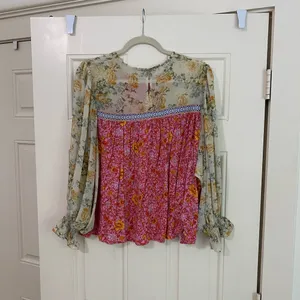 Red Dress Boutique Entro Pink and Red Ruffled Bib Collar Blouse thumbnail 3