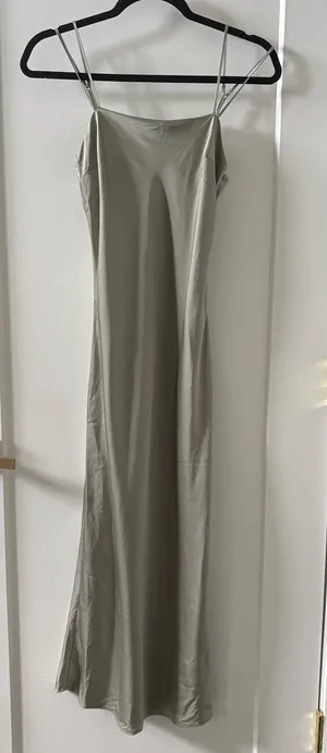 Abercrombie & Fitch Satin Slip Maxi Dress in Sage thumbnail 1
