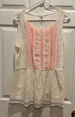 Anthro‎ One September Embroidered Lace Tank Top Womens Large Boho Floral Shirt thumbnail 1