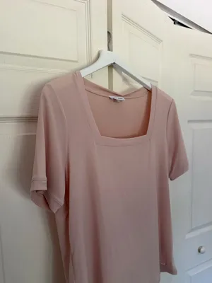 Calvin Klein Square Neck Top Short Sleeve Peach Pink Nude Solid Large thumbnail 3