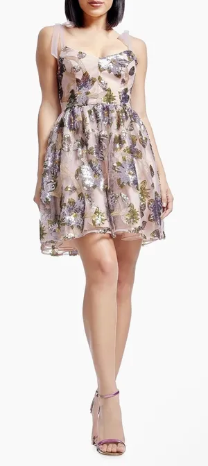 New! Dress‎ The Population Kaitrin Sequin Corset Fit & Flare Mini Dress Sz Small thumbnail 1