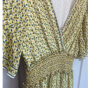 Max Studio Yellow Floral Smocked Waist Tiered Flutter Sleeve Mini Dress‎ NWT thumbnail 9