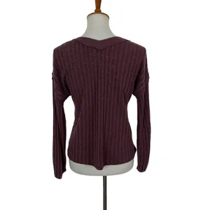 Altar'd State‎ Ribbed Knit V Neck Long Sleeve Pullover Sweater Purple Small thumbnail 3
