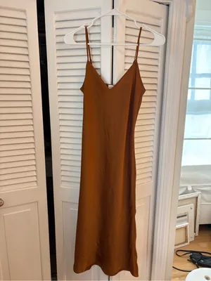 Aritzia Wilfred Only Slip Satin Midi Dress Genuine Brown Size XXS thumbnail 2
