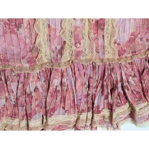 Beulah Pink Lace Ruffle Mini Dress Puff Sleeve Coquette Kawaii Womens Small thumbnail 5