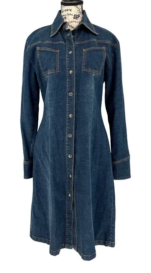 Tristan & Iseut Denim Button Down Shirt Dress Small Cowgirl Western Cottage‎ EUC thumbnail 1
