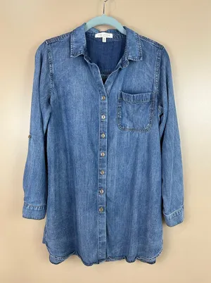 Side Stitch Los Angeles PXS Lyocell Chambray Tunic 3/4 Sleeve Shirt Oversized thumbnail 1