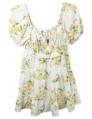 Altar'd State XS Milkmaid Dress Floral Puff Sleeve Tiered White Cottagecore 1308 thumbnail 1
