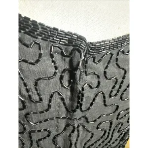 Vintage 90s Papell Boutique Black silk floral beaded sequin gown black tie Sz 14 thumbnail 10