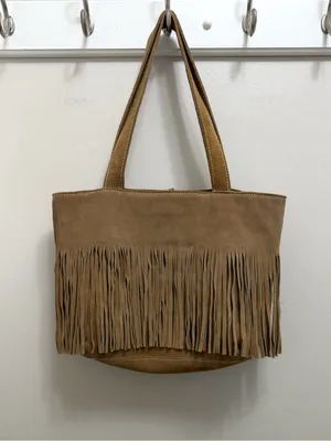 Suede Leather Fringe Shoulder Bag Tan thumbnail 2