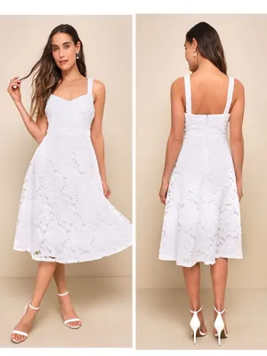 Lulus Divine Beauty White Lace Midi Dress With Pockets Size Small Bridal Beach thumbnail 2