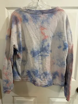 POL Light Tie-Dye Pocket Sweatshirt in Red & Blue Patriotic USA thumbnail 4