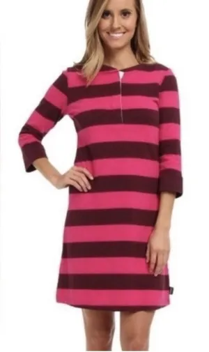 Patagonia Women 3/4 Sleeve Sender Stripe‎ Mini Dress Pink Organic Cotton Medium thumbnail 1