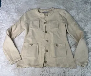 ZARA Cream Knit Cardigan Jacket Pearl Rhinestone Buttons 4 Pocket M thumbnail 1