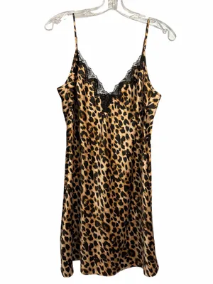 Victoria's Secret Leopard Satin Chemise in Brown & Black thumbnail 3