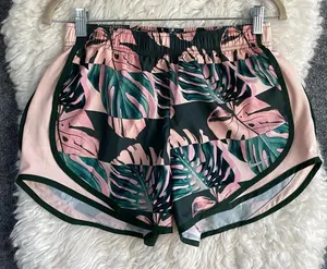 Nike Pink Tropical Palm Green Leaves Print Running Shorts Gym Activewear Sporty thumbnail 1