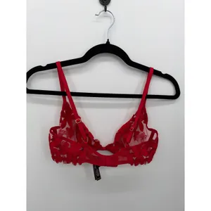 VS Red Floral Embroidered Lace Underwire Bra 34C Unlined Sheer Romantic Coquette thumbnail 2