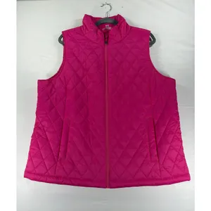 Time and Tru Women's XL Diamond Quilt Core Vest Shocking Pink Coquette NWT thumbnail 2