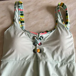 AERIE Women’s Striped One Piece Tie Front‎ One Piece Bathing Suit Sz Large thumbnail 12