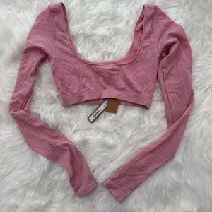 Skims Wool Rib Long Sleeve Super Cropped Top Halite XXS/XS thumbnail 7