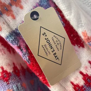 NWT ST. JOHN'S BAY Sweater Women’s XL Multicolor Fair‎ Isle Cable Knit Pullover thumbnail 7