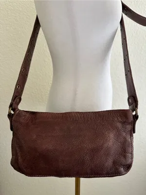 FREE PEOPLE Wade Leather Sling Purse Shoulder Cross Body Buckle Bag Dark Brown thumbnail 5