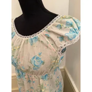 Vintage Handmade Cotton Floral Nightgown Dress Cottagecore Empire Waist Midi thumbnail 2