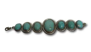 Vintage Silver Tone & Faux Turquoise Toggle Bracelet 7” thumbnail 1