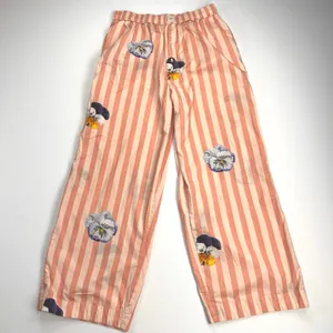 LyreBird Pansy Striped Wide Leg Floral High Waist Cotton Pants Pink Cream Size M thumbnail 2