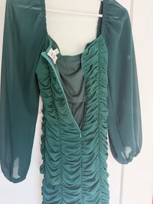 Hello Molly Dark Green Ruched Sheer Sleeve Bodycon Mini Dress thumbnail 6