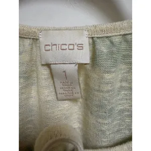 Chico's Abstract Print Crochet Lace‎ Tie Neck Top Green Blue Boho Size 1 M 8 thumbnail 5