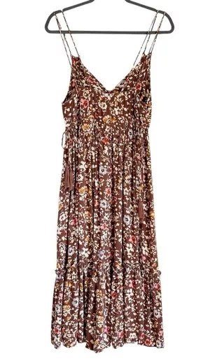 Pinkblush Boho Brown Floral Empire Waist Ruffle Hem Maternity Midi Dress Small thumbnail 8