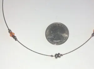 Silver Tone Amber Beads Dainty Beaded Boho Necklace thumbnail 3