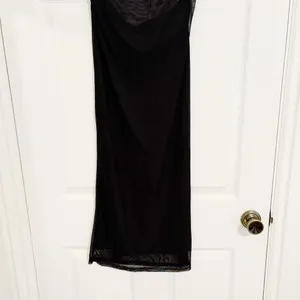 Black Minimalist Y2K Mesh Stretchy Flowy Elastic High Waisted Long Maxi Skirt thumbnail 7