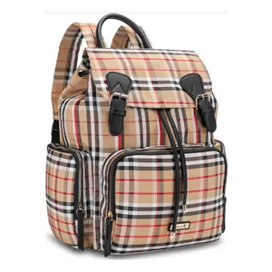 Hafmall Tan Red Black White Plaid Backpack Diaper Bag Style NWT thumbnail 1