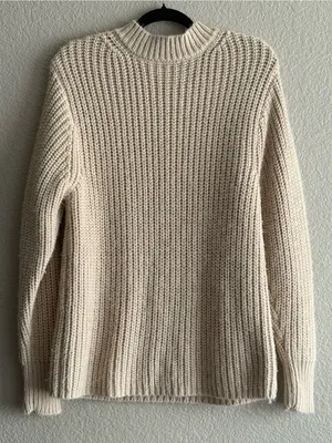 Zara Cream Chunky Knit Mock Neck Sweater Womens Medium Ribbed Pullover thumbnail 8