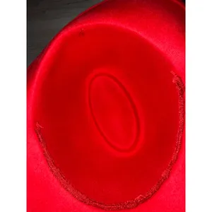 Red Fascinator Hat Feathers Kentucky Derby wide brim fedora brooch pin flowers thumbnail 4